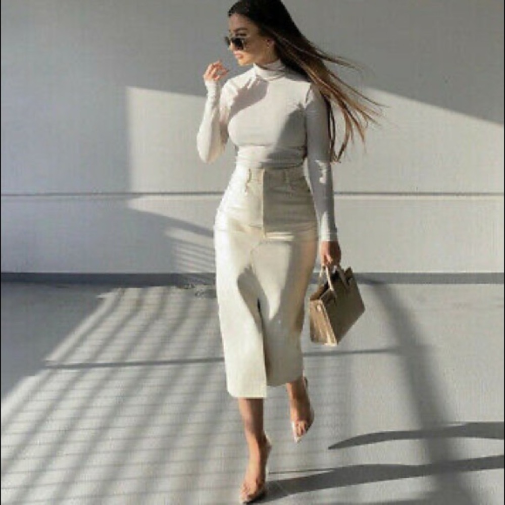 Faux leather midi skirt zara